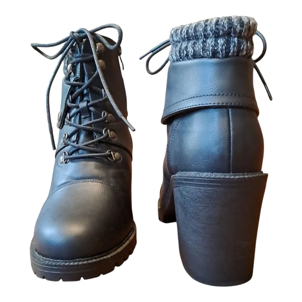 Torrid Black Hiker Boot Lug Sole Sweater Trim Size 11WW - Picture 4 of 16